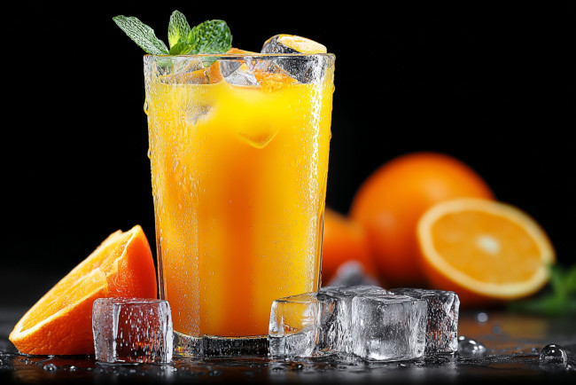 Обои картинки фото 3д графика, еда-, food, апельсиновый, сок, лед