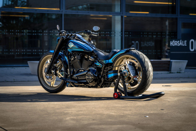 Обои картинки фото мотоциклы, harley-davidson, softail, fat, boy, customized, custombikes, half, hundred