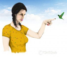 Картинка рисованные люди девушка колибри