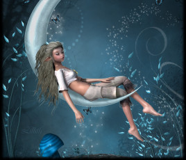 Картинка 3д+графика эльфы+ elves луна сон элфийка