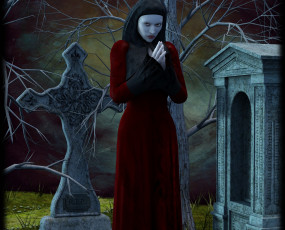 Картинка 3д+графика религия+ religion взгляд ночь девушка кресты