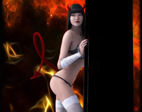 Картинка 3д+графика существа+ creatures взгляд кастаника рога хвостик фон девушка