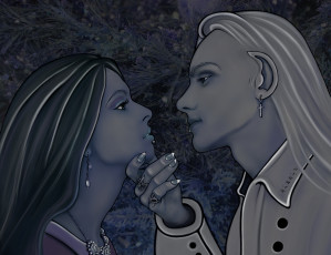 Картинка фэнтези эльфы девушка взгляд фон мужчина