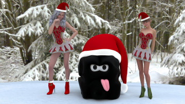 Картинка 3д+графика праздники+ holidays лес фон взгляд девушки