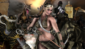 Картинка 3д+графика эльфы+ elves драконы эльфийки оружие фон взгляд