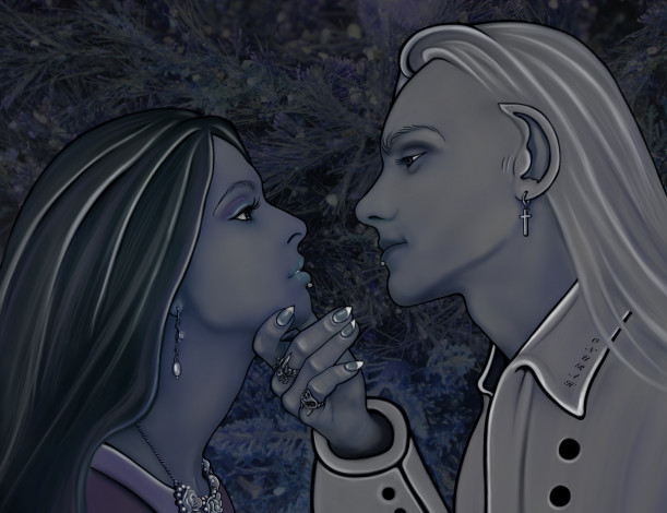 Обои картинки фото фэнтези, эльфы, девушка, взгляд, фон, мужчина