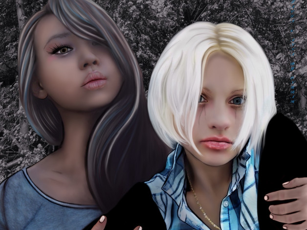 Обои картинки фото рисованное, люди, фон, взгляд, девушки