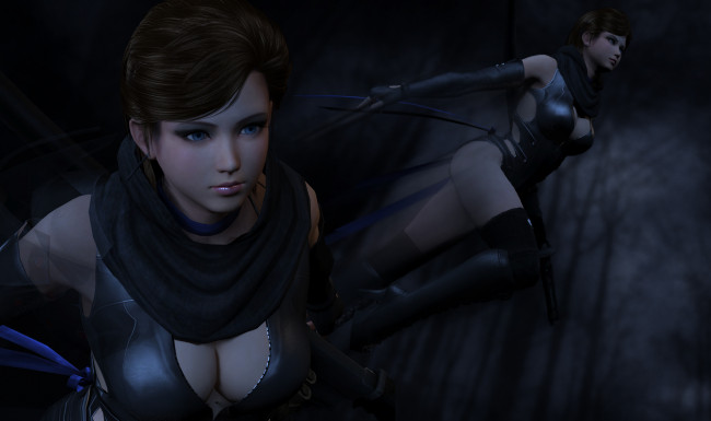 Обои картинки фото 3д графика, фантазия , fantasy, девушки, фон, взгляд