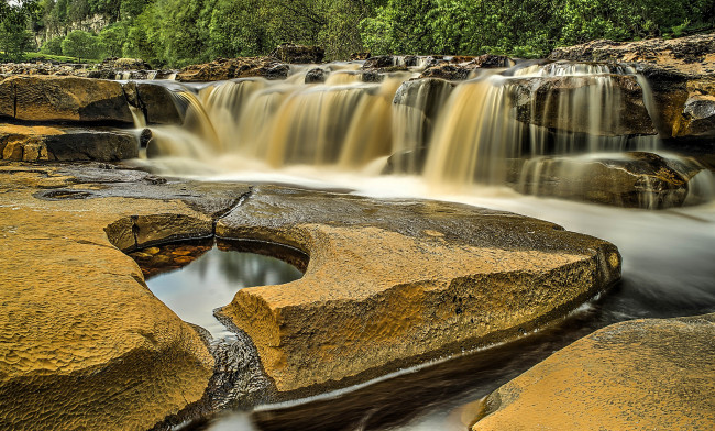 Обои картинки фото природа, водопады, лес, водопад, река