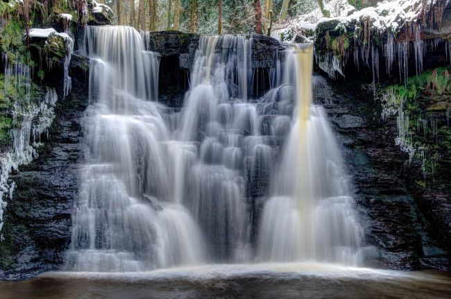 Обои картинки фото природа, водопады, река, лес, водопад