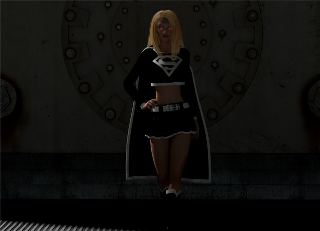 Обои картинки фото 3д графика, существа , creatures, супермен, взгляд, фон, девушка, тень