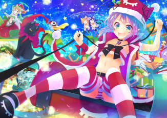 Картинка аниме зима +новый+год +рождество yumekui merry арт девочки новый год dennryuurai