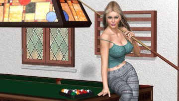 Картинка 3д+графика люди+ people бильярд девушка фон взгляд