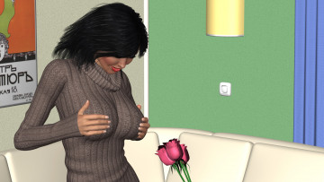 Картинка 3д+графика люди+ people цветы фон взгляд девушка