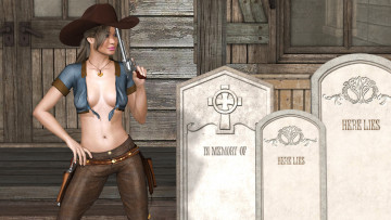 Картинка 3д+графика люди+ people взгляд девушка фон оружие