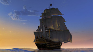 Картинка 3д+графика море+ sea море парусник облака