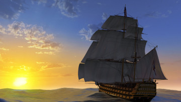 Картинка 3д+графика море+ sea облака парусник море