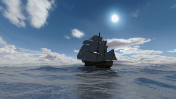 обоя 3д графика, море , sea, облака, парусник, море