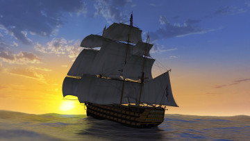 Картинка 3д+графика море+ sea парусник облака море