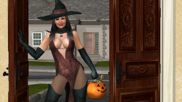 Картинка 3д+графика праздники+ holidays взгляд тыква улыбка фон девушка