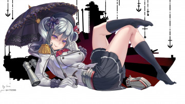 Картинка аниме kantai+collection зонтик девушка арт
