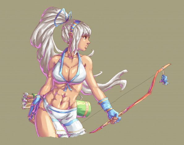 Обои картинки фото рисованное, комиксы, девушка, фон, лук, колчан, стрела