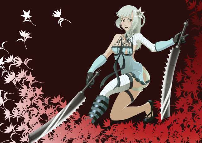 Обои картинки фото рисованное, комиксы, девушка, меч, взгляд, фон