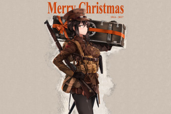 Картинка аниме зима +новый+год +рождество девушка