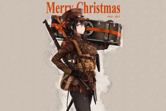 Обои картинки фото аниме, зима,  новый год,  рождество, девушка