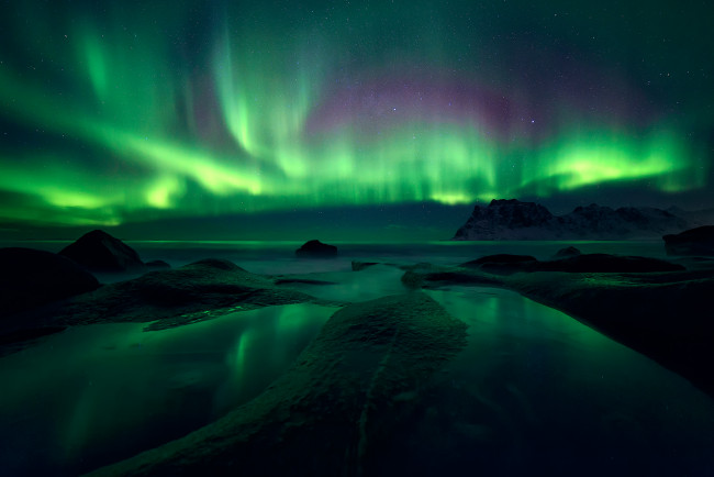 Обои картинки фото природа, северное сияние, простор