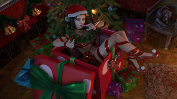 Картинка 3д+графика праздники+ holidays взгляд девушка фон снегурочка