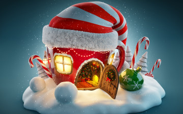 Картинка праздничные -+разное+ новый+год шапка домик елка