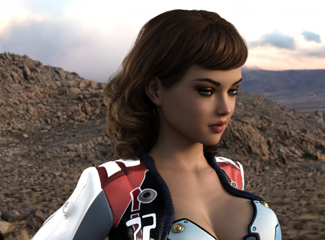 Обои картинки фото 3д графика, портрет , portraits, взгляд, девушка, фон