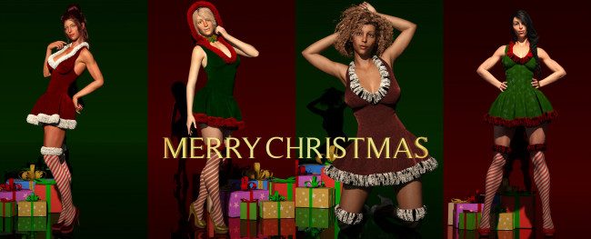 Обои картинки фото 3д графика, праздники , holidays, взгляд, девушки, фон, снегурочки