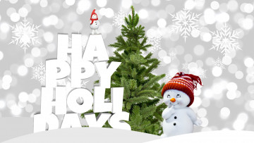 Картинка праздничные снеговики елка надпись