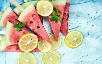 Картинка еда фрукты +ягоды арбуз лимон