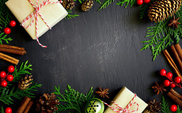 Картинка праздничные -+разное+ новый+год коробки шишки ягоды корица пихта