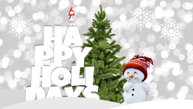 Обои картинки фото праздничные, снеговики, елка, надпись