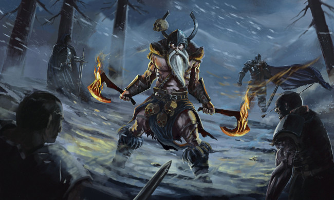 Обои картинки фото фэнтези, люди, викинг, огненые, топоры