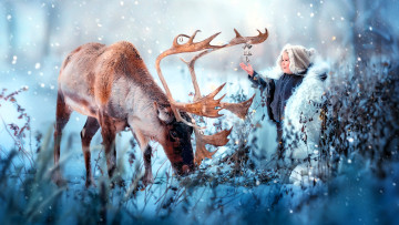 Картинка разное компьютерный+дизайн олень ребенок снег колокольчики