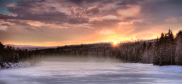 обоя природа, зима, тучи, закат, лес, снег, лед