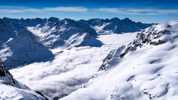 обоя природа, горы, снег, небо, облака