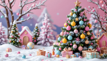 обоя автор wp stl, 3д графика, праздники , holidays, елка, подарки, игрушки