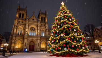 обоя автор wp stl, 3д графика, праздники , holidays, собор, площадь, елка, фонари