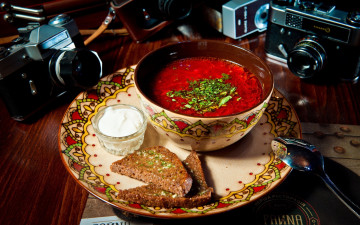обоя еда, первые блюда, сметана, борщ, хлеб