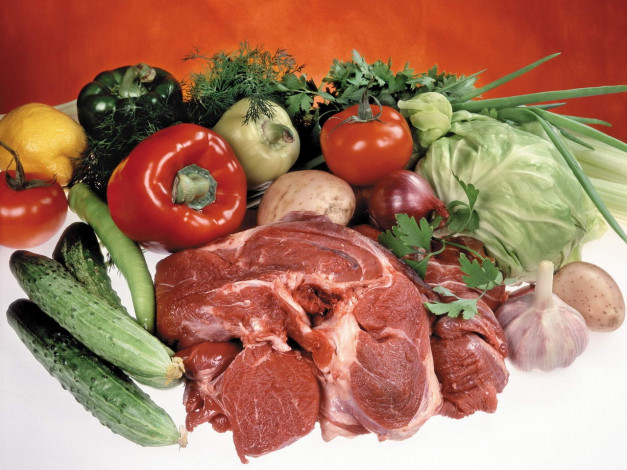 Обои картинки фото еда, мясные, блюда, помидоры, томаты, перец