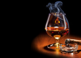 Картинка еда напитки дым коньяк сигара пепельница бокал