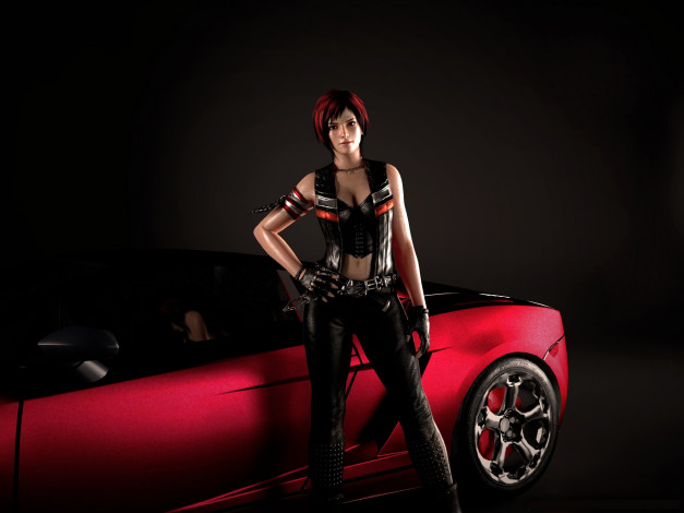 Обои картинки фото 3д, графика, people, люди, girl, красная, тачка, doa5, mila, девушка
