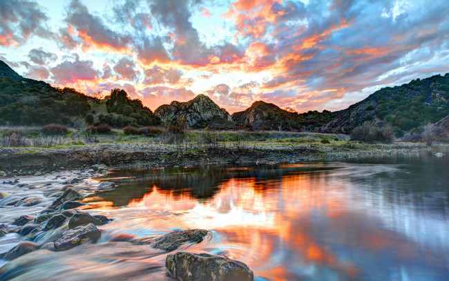 Обои картинки фото природа, реки, озера, закат, malibu, hdr, пейзаж