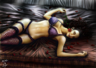 Картинка фэнтези девушки девушка ложе бюстгалтер роза цветок